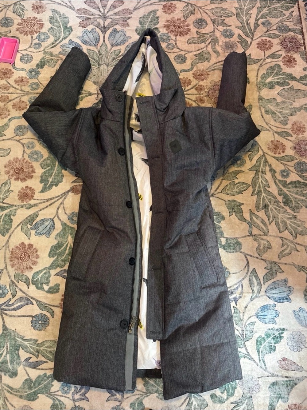 Women's Long Hooded Burton Coat - Charcoal Gray